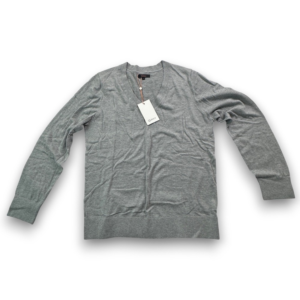 Quince Mens Lightweight Cotton Cashmere V-Neck Sweater Heather Grey L NEW
